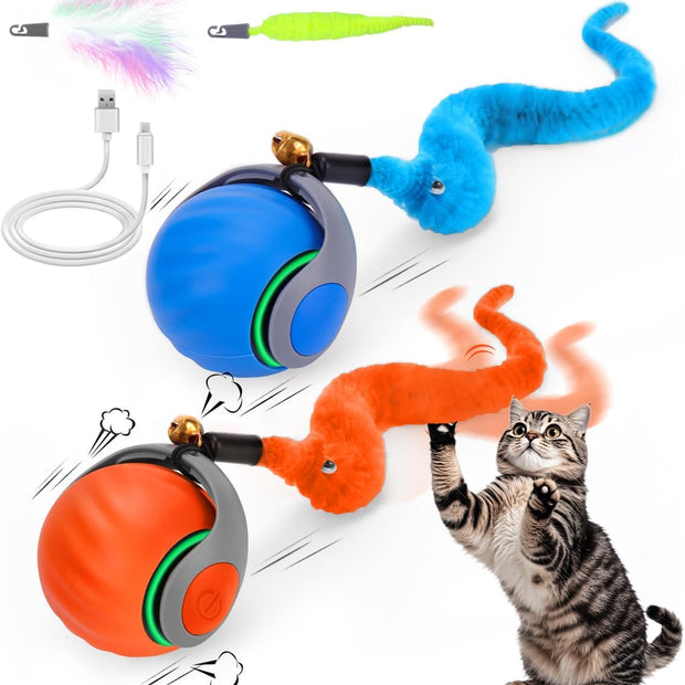 Interactive Cat Toy Ball - Speedy Cat Toys for Indoor Cats with Feather Tails for Chasing, Moving Stimulation Smart Cat Toy for Enrichment, Motion Activated Automatic Rolling Toys to Keep Them Busy