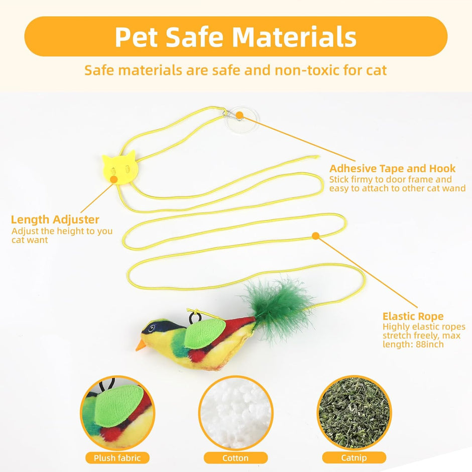 Interactive Cat Toys Bird - Realistic Cat Interactive Toys for Indoor Cats with Catnip and Feather, 3 Pack Hanging Chirping Bird Cat Toy, Bored Kitten Kicker Chase Exercise Door Frame Toy