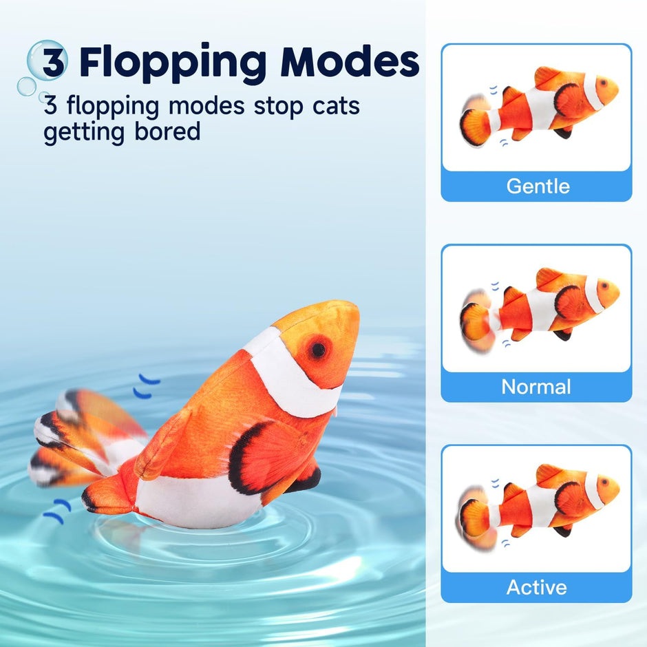 Cat Toys Flopping Fish with Silvervine and Catnip, Moving Kitten Kicker, Floppy Wiggle Clownfish for Small Dogs, Motion Kitty Interactive Exercise, 10.5 Inches