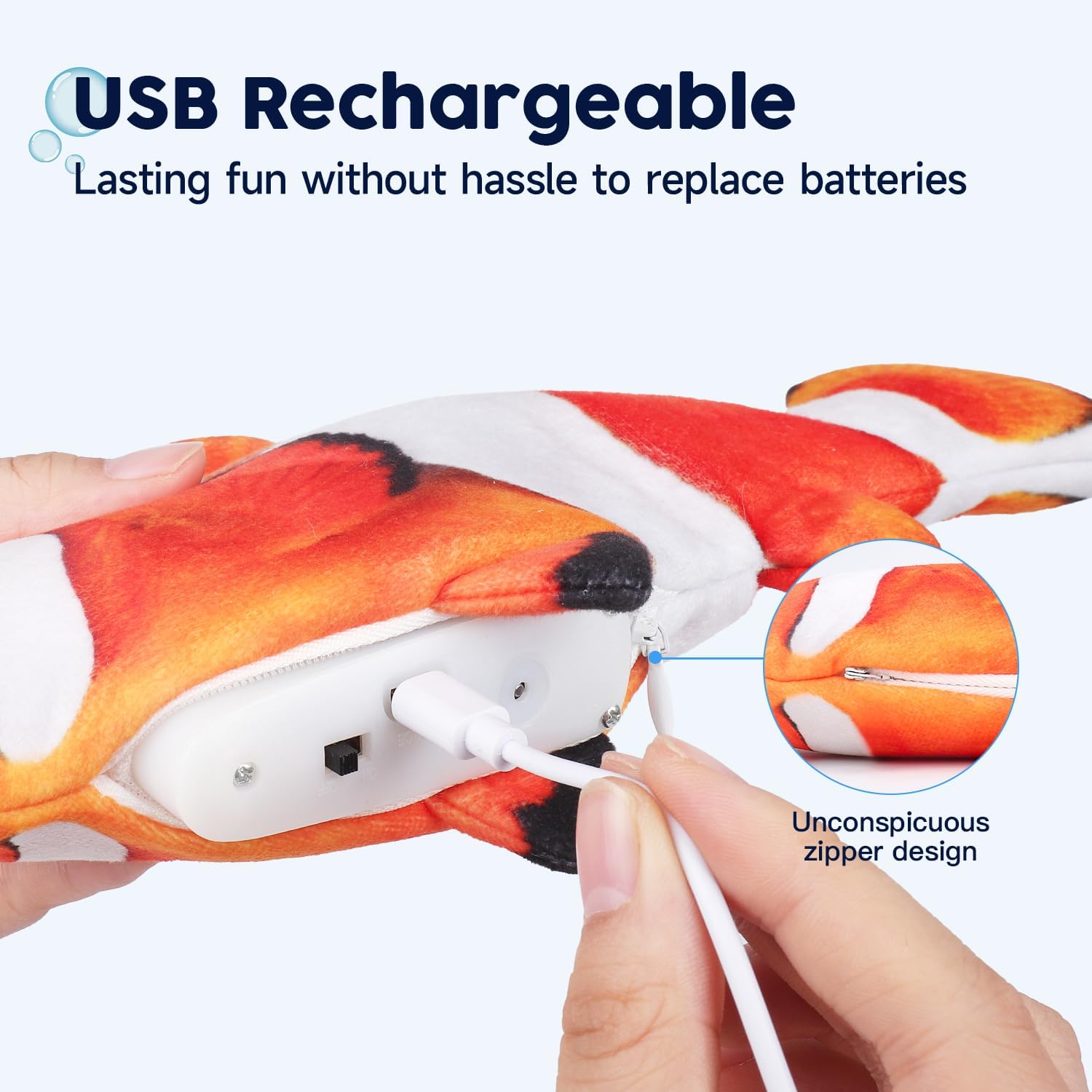 Cat Toys Flopping Fish with Silvervine and Catnip, Moving Kitten Kicker, Floppy Wiggle Clownfish for Small Dogs, Motion Kitty Interactive Exercise, 10.5 Inches