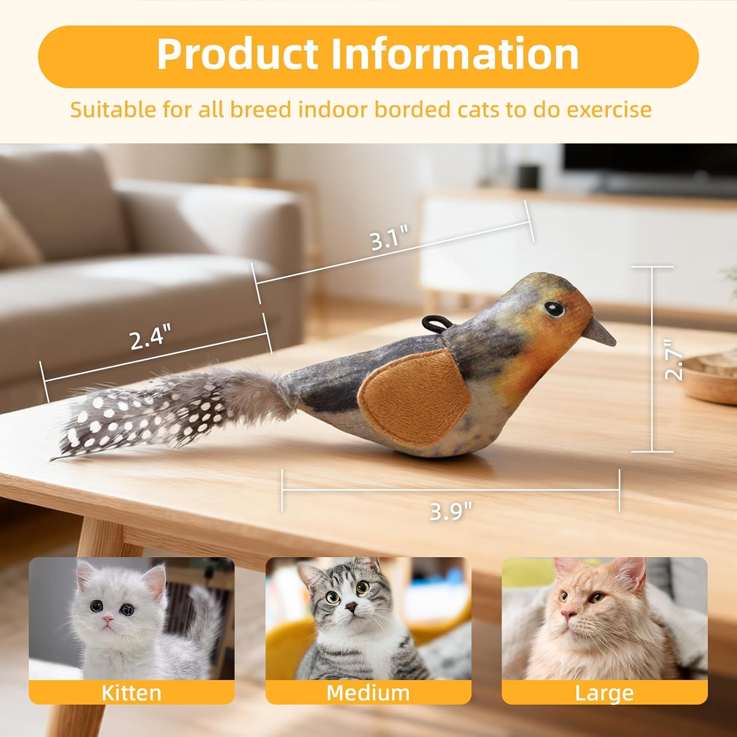 Interactive Cat Toys Bird - Realistic Cat Interactive Toys for Indoor Cats with Catnip and Feather, 3 Pack Hanging Chirping Bird Cat Toy, Bored Kitten Kicker Chase Exercise Door Frame Toy