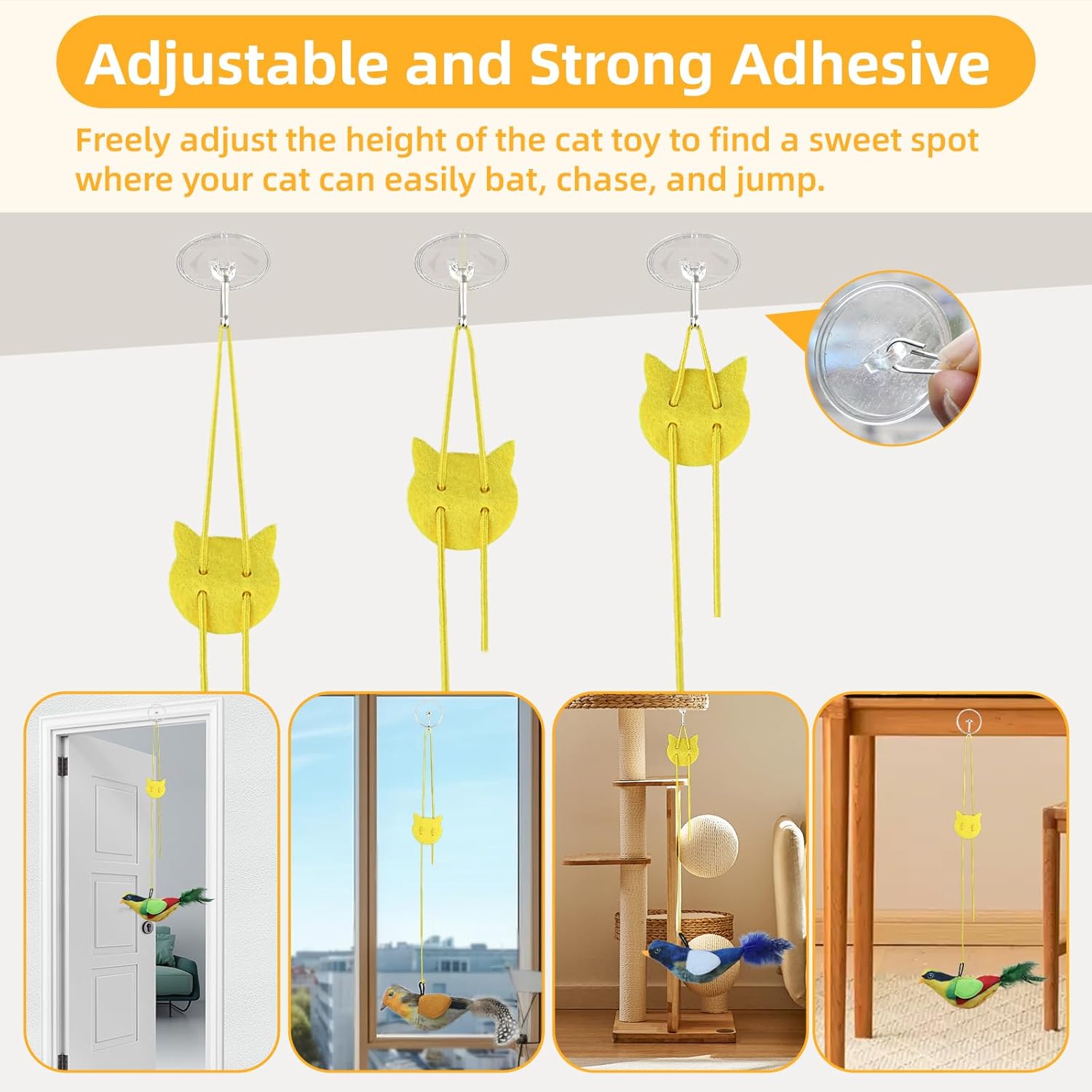 Interactive Cat Toys Bird - Realistic Cat Interactive Toys for Indoor Cats with Catnip and Feather, 3 Pack Hanging Chirping Bird Cat Toy, Bored Kitten Kicker Chase Exercise Door Frame Toy