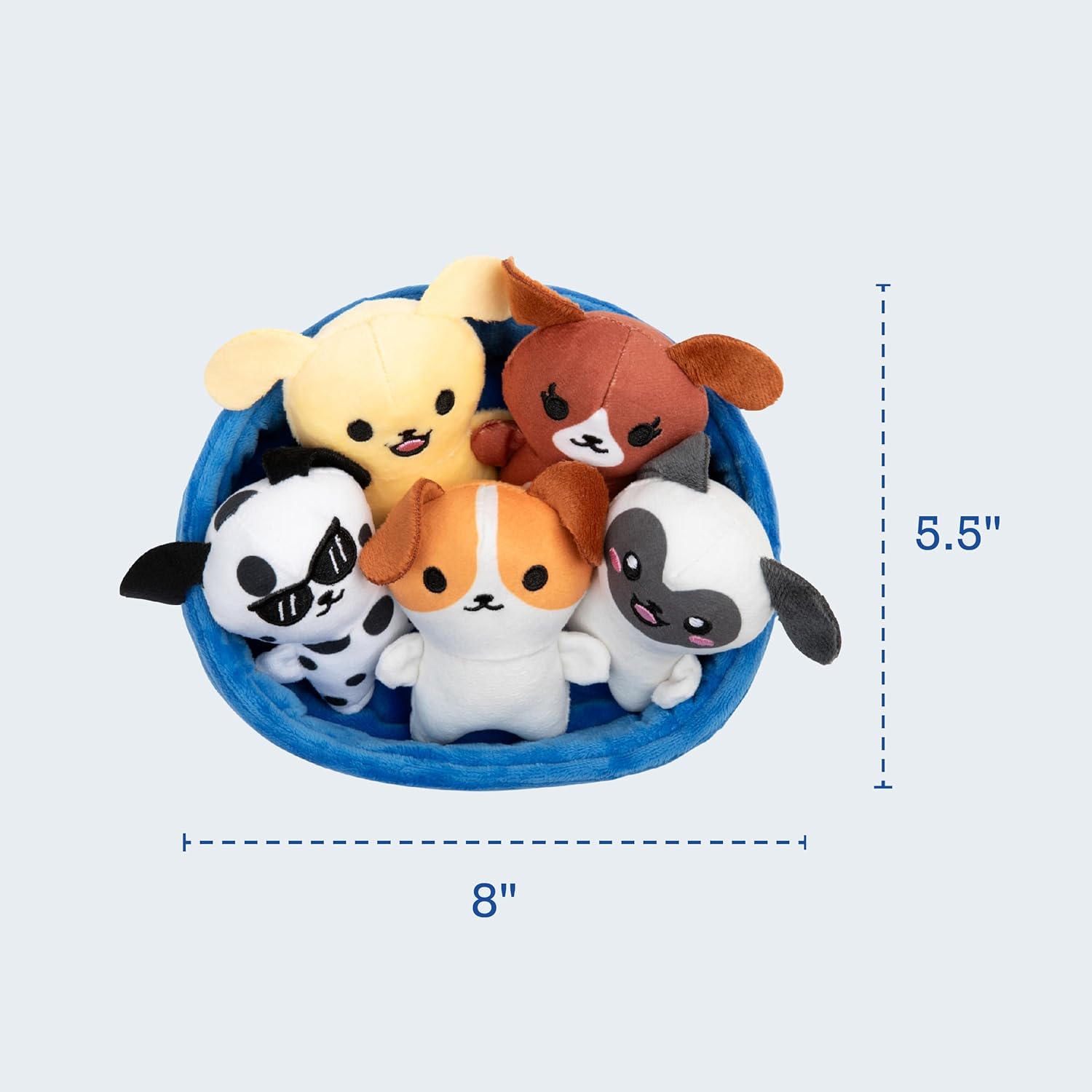 Emotional Support Puppies by Relatable, Cuddly Stuffed Animals, Plushies, and Cute Stuff, Great Gift Ideas for Loved Ones of All Ages, Includes 5 Plushies with Carrying Basket