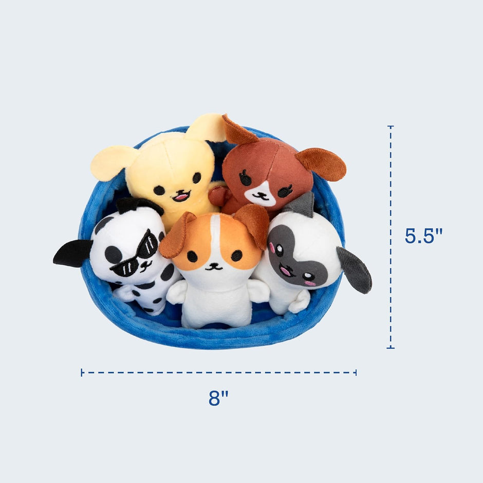 Emotional Support Puppies by Relatable, Cuddly Stuffed Animals, Plushies, and Cute Stuff, Great Gift Ideas for Loved Ones of All Ages, Includes 5 Plushies with Carrying Basket