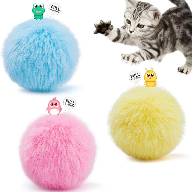 Chirping Cat Toys Balls with Silvervine Catnip, Upgraded, 3 Pack Fluffy Interactive Cat Kicker, 3 Lifelike Animal Sounds, Kitty Kitten Catnip Exercise Toys