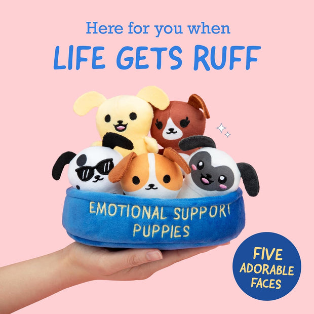 Emotional Support Puppies by Relatable, Cuddly Stuffed Animals, Plushies, and Cute Stuff, Great Gift Ideas for Loved Ones of All Ages, Includes 5 Plushies with Carrying Basket