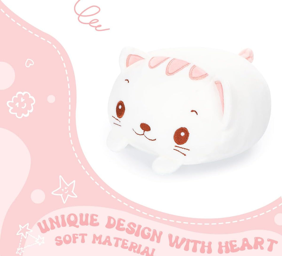 23.6 Inch Cute White Cat Plush Stuffed Animal Cylindrical Body Pillow,Super Soft Cartoon Hugging Toy Gifts