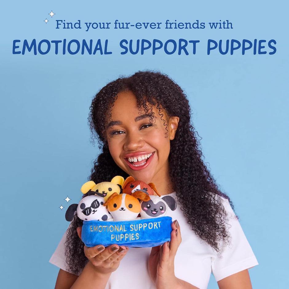 Emotional Support Puppies by Relatable, Cuddly Stuffed Animals, Plushies, and Cute Stuff, Great Gift Ideas for Loved Ones of All Ages, Includes 5 Plushies with Carrying Basket