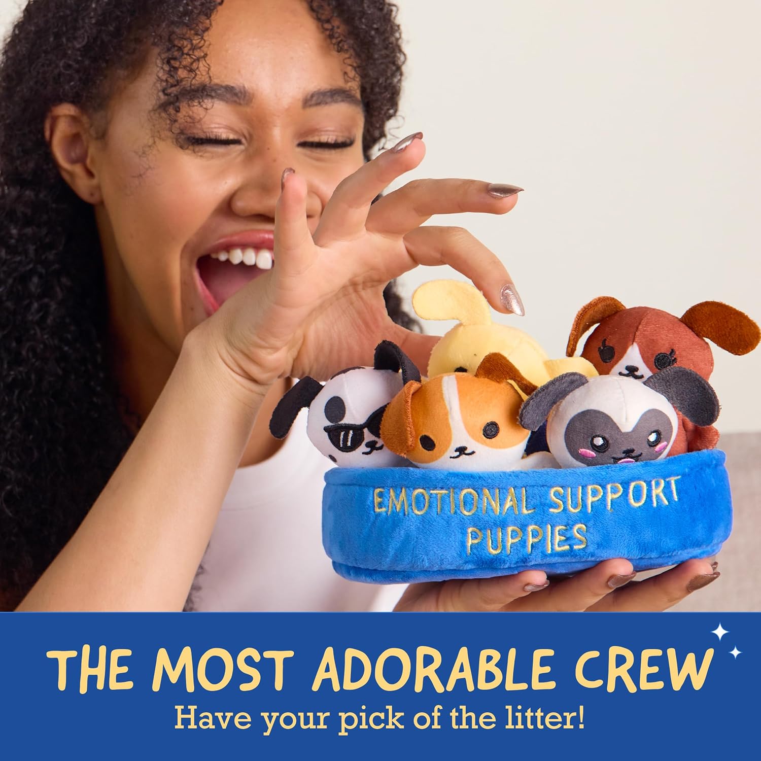 Emotional Support Puppies by Relatable, Cuddly Stuffed Animals, Plushies, and Cute Stuff, Great Gift Ideas for Loved Ones of All Ages, Includes 5 Plushies with Carrying Basket
